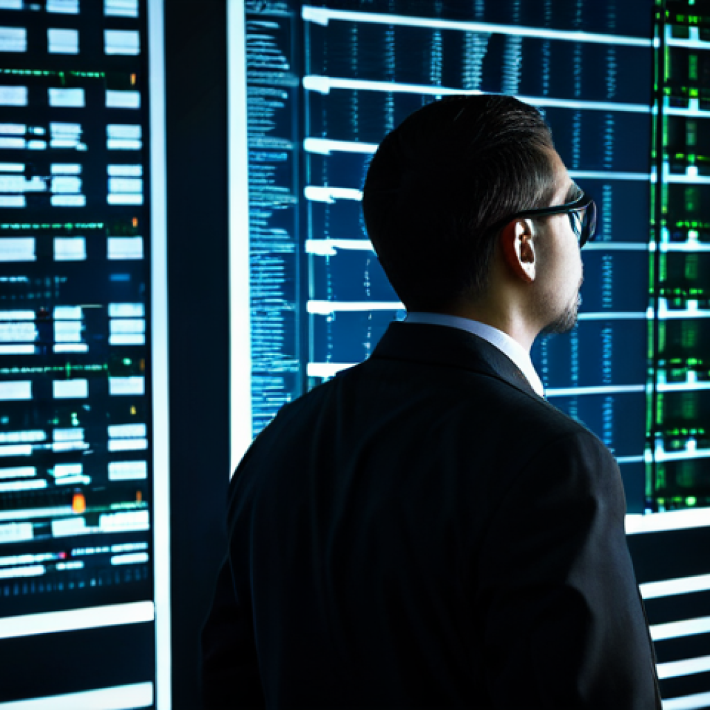 Data Breach Threat**

"A concerned IT professional, fully clothed in business attire, staring intently at a computer screen displaying lines of code and warning symbols in a dimly lit server room. The background shows blurred server racks and flashing lights. The scene conveys a sense of urgency and impending data breach. Safe for work, appropriate content, perfect anatomy, correct proportions, professional, high-resolution, dramatic lighting."

**