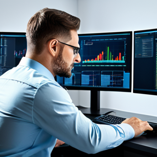 Home 6 **
"A cybersecurity consultant in a modern office setting, fully clothed in professional attire, analyzing network traffic data on multiple monitors, safe for work, appropriate content, perfect anatomy, natural proportions, high-quality rendering, professional and family-friendly."
**