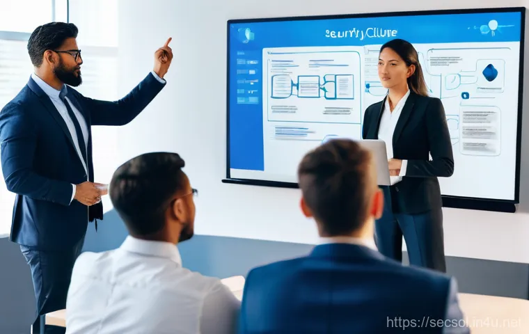 보안 솔루션 컨설팅 실패 사례와 교훈 - **Prompt:** A cybersecurity consultant, a man in his late 40s, and a female business executive, in h...