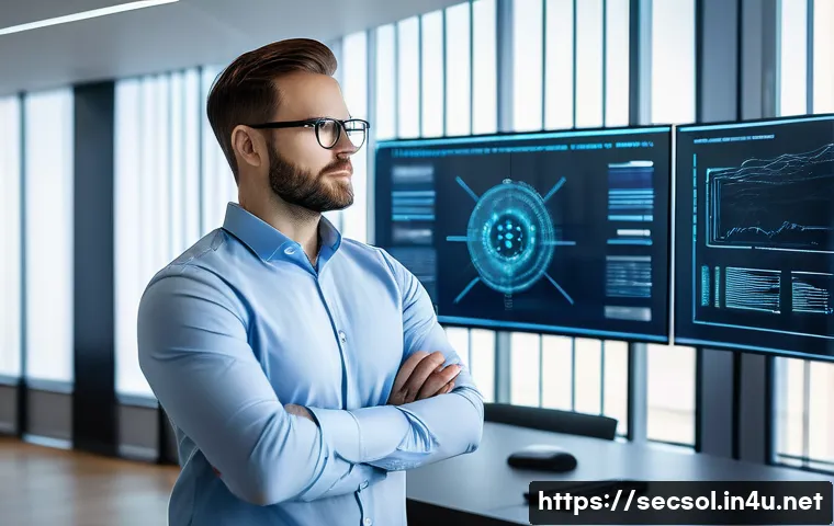 보안 컨설턴트를 위한 DevSecOps의 이해 - A professional male security consultant, dressed in a smart business casual outfit, stands confident...