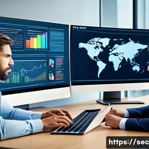 Home 31 보안 컨설팅 기업 선택 시 체크리스트 - A professional cybersecurity consultant team in a modern office environment, analyzing detailed proj...