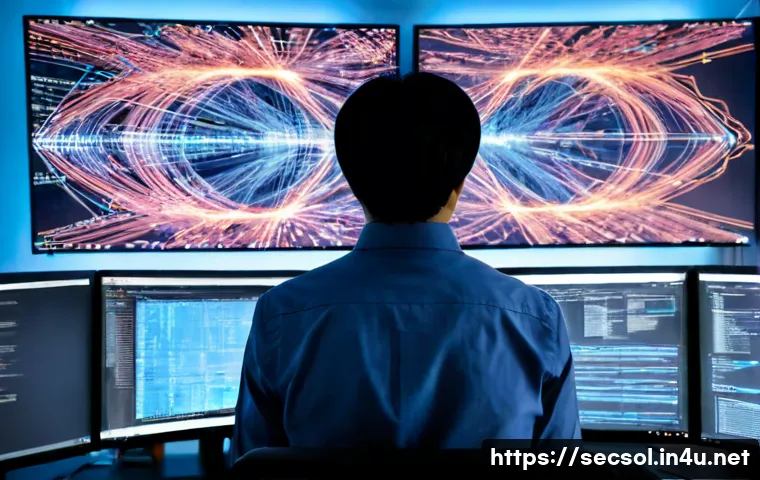 Home 17 보안 컨설턴트를 위한 최신 해커 트렌드 분석 - Photorealistic cybersecurity consultant in a modern glass-walled office, studying an abstract networ...